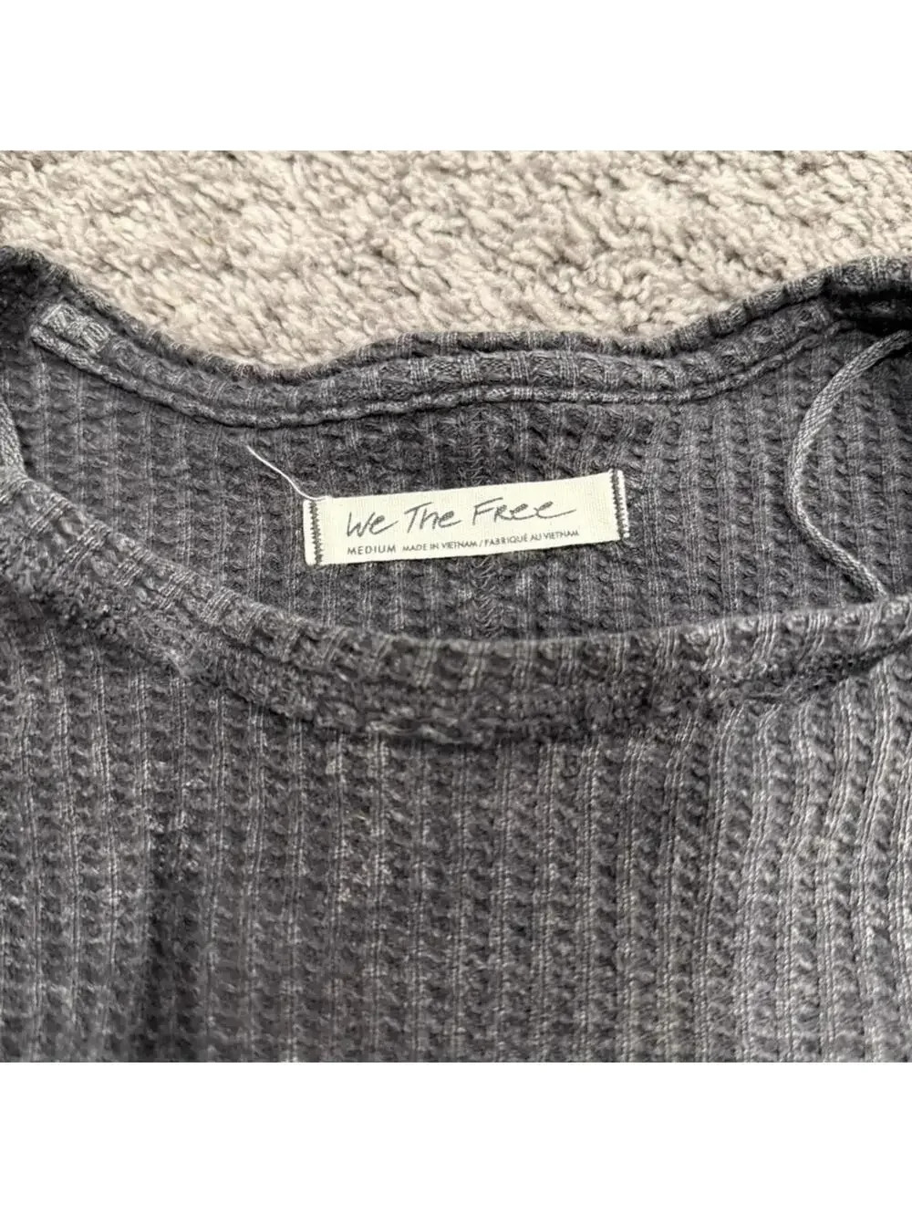 We The Free Medium Gray Waffle Knit Long Sleeve Top - Picture 3 of 3